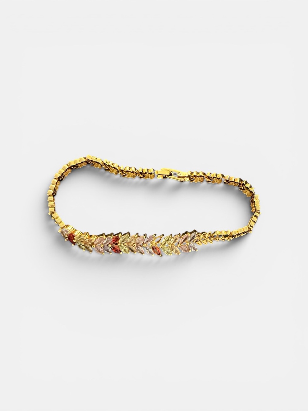 Gold-Tone Leaf Crystal Bracelet with Pink and Coral Accents